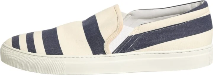 Blue White Striped Canvas Men Low Top Casual Men's Shoes (Pre-Owned) - Image 6