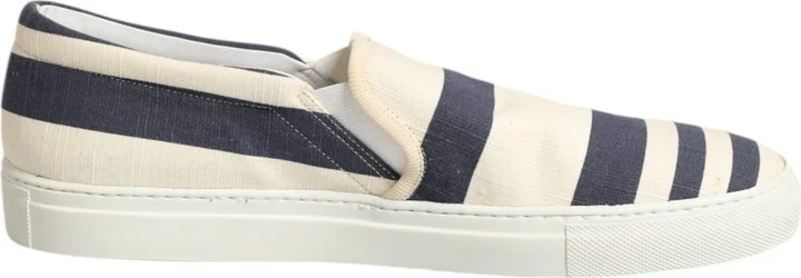 Blue White Striped Canvas Men Low Top Casual Men's Shoes (Pre-Owned)
