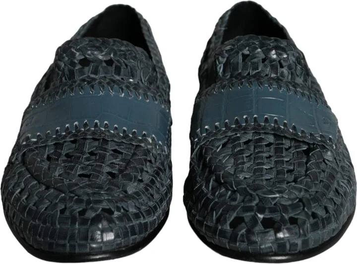 Blue Woven Leather Slip On Loafers Men Men's Shoes (Pre-Owned) - Image 2