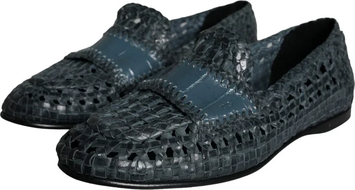 Blue Woven Leather Slip On Loafers Men Men's Shoes (Pre-Owned) - Image 3