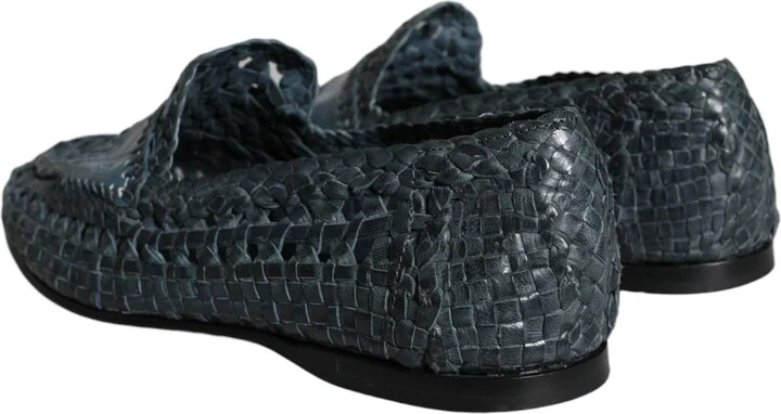 Blue Woven Leather Slip On Loafers Men Men's Shoes (Pre-Owned) - Image 4