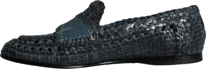 Blue Woven Leather Slip On Loafers Men Men's Shoes (Pre-Owned) - Image 5