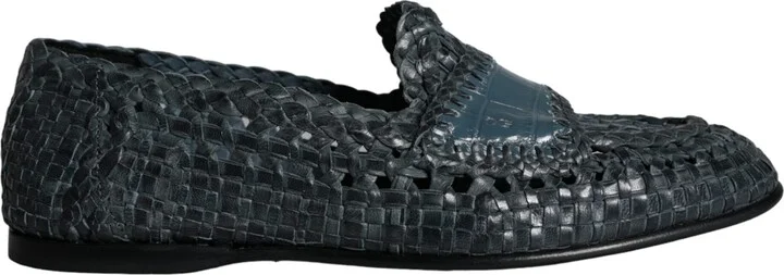 Blue Woven Leather Slip On Loafers Men Men's Shoes (Pre-Owned)