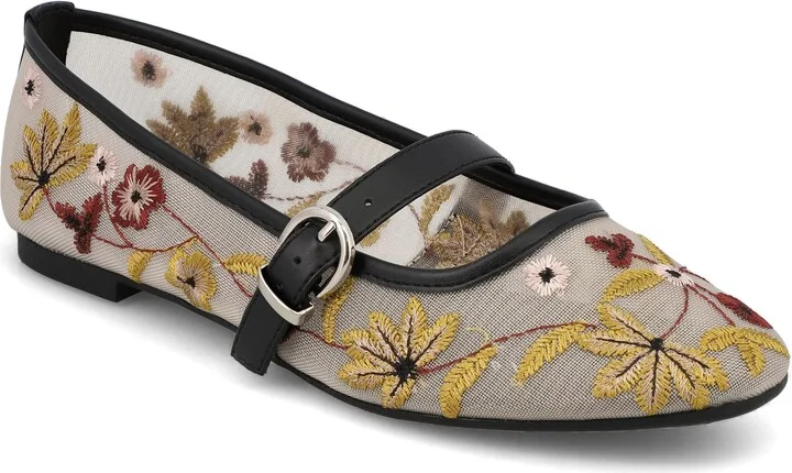 Bluet Embroidered Mesh Mary Jane Flat