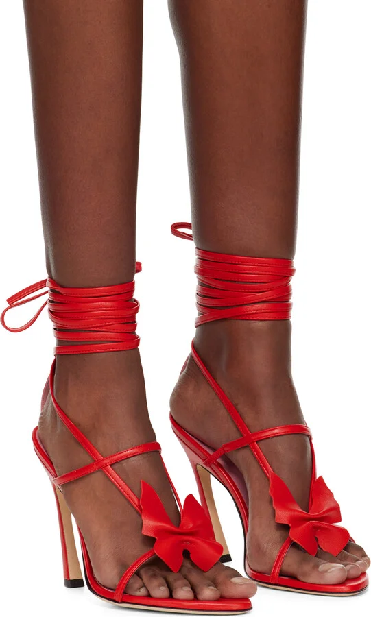 Blumarine Red Butterfly '105 Nappa Heeled Sandals - Image 4