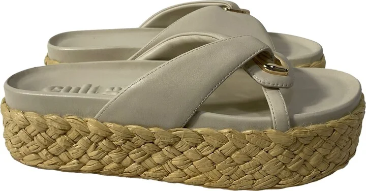 Blythe Espadrille Platform Sandals in White Leather