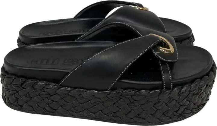 Blythe Platform Sandals in Black Leather