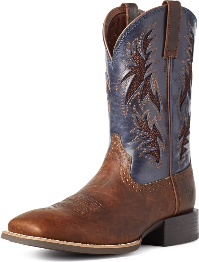 BMVY9 Mens Sport Cool VentTEK Western Boot Bar Top Brown/Arizona Sky 9