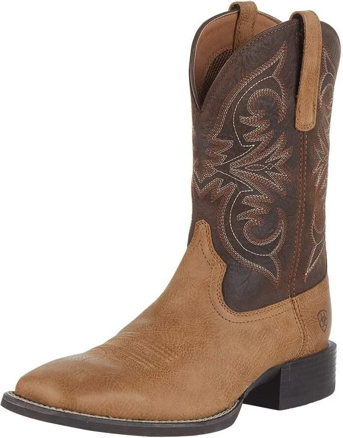 BMVY9 Mens Sport Pardner Western Boot Matte Tan Buck/Crunch Chocolate 7.5