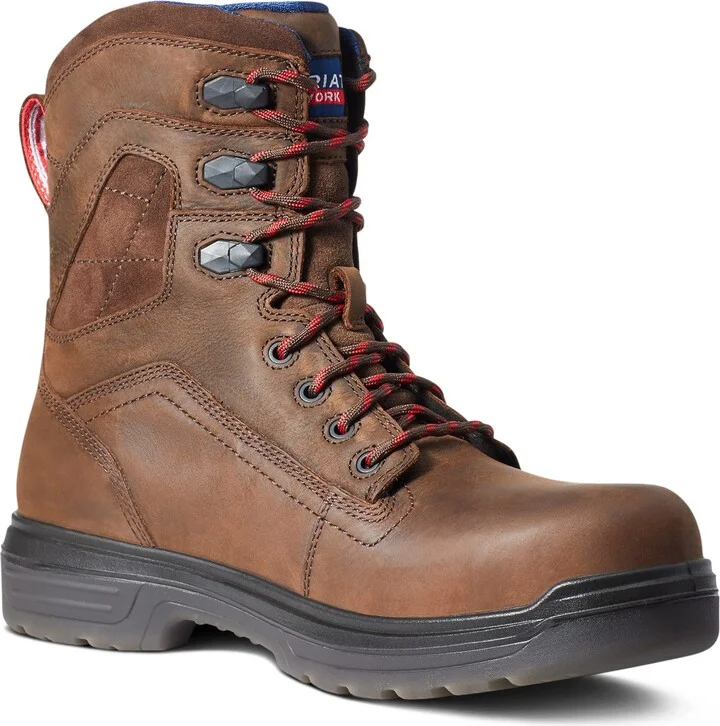 BMVY9 Mens Turbo 8" USA Assembled Waterproof Carbon Toe Work Boot Rich Brown 7 Wide