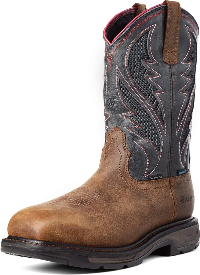 BMVY9 Mens WorkHog XT VentTEK Waterproof Carbon Toe Work Boot Rye Brown/Storm 11.5 Wide