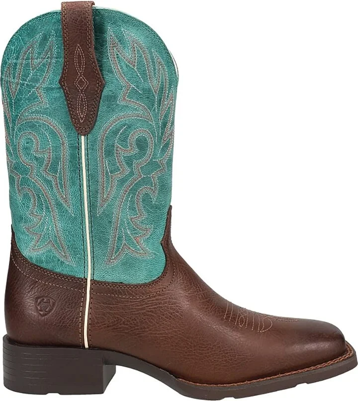 BMVY9 Womens Cattle Drive Western Boot Dark Cottage/Turquoise 10