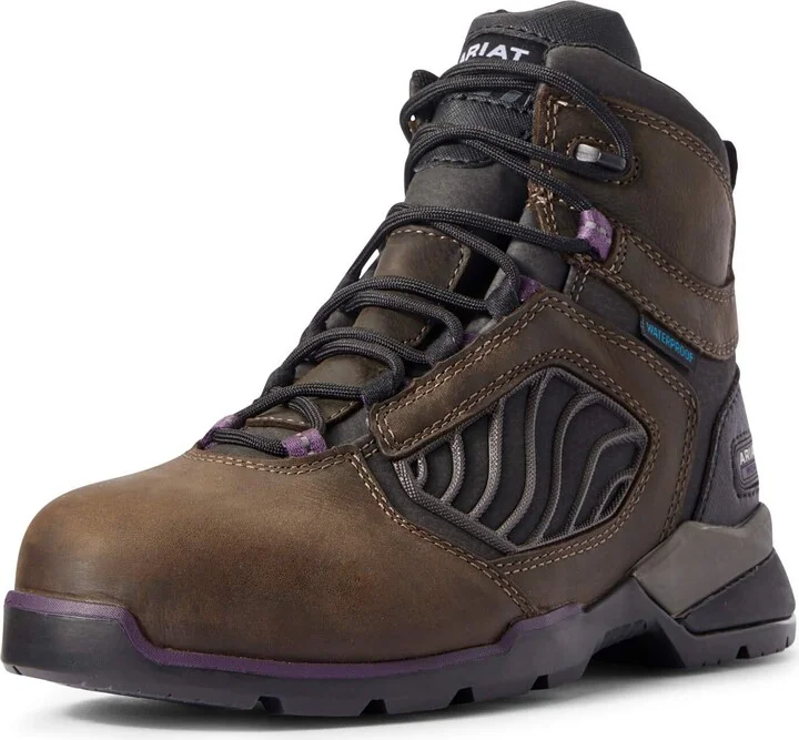 BMVY9 Womens Rebar Flex 6" Waterproof Carbon Toe Work Boot Dark Brown 10.5