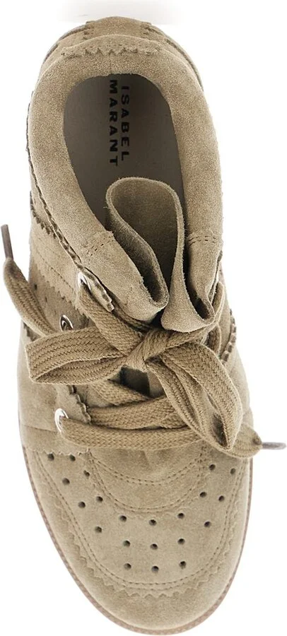 'Bobby' Beige Sneakers With Perforated Details And Fornt Lace-Up Closure In Leather Woman - Image 4