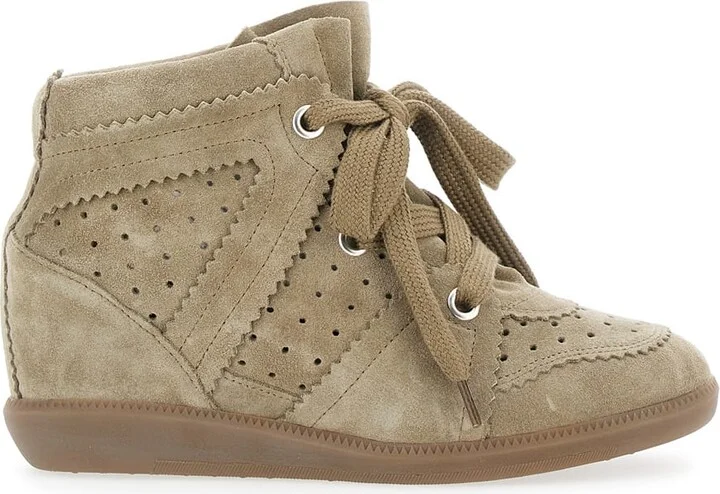 'bobby' Beige Sneakers With Perforated Details And Fornt Lace-up Closure In Leather Woman