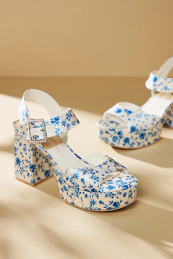 Bobby Pearl Printed Satin Platform Heels - Image 2