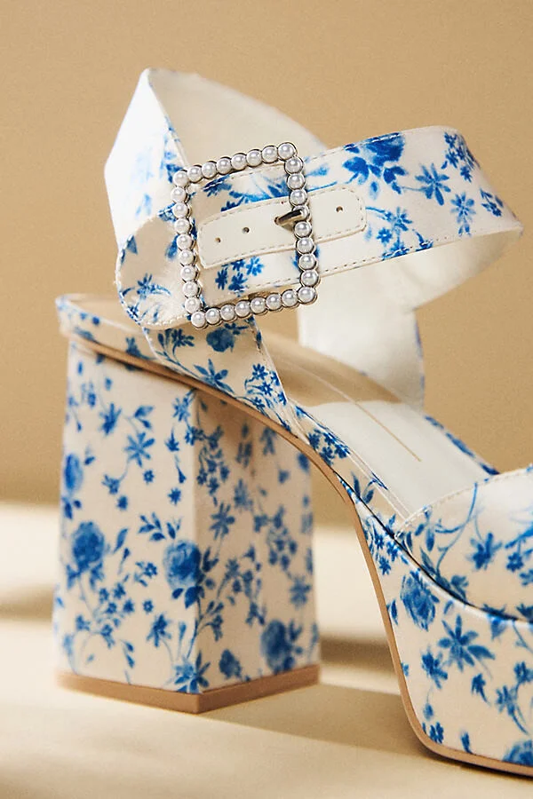 Bobby Pearl Printed Satin Platform Heels - Image 3