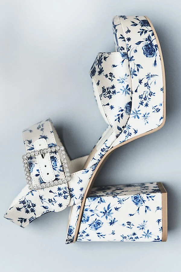 Bobby Pearl Printed Satin Platform Heels - Image 4
