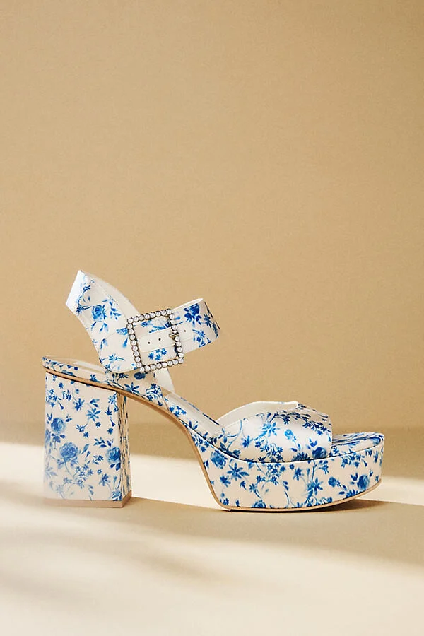 Bobby Pearl Printed Satin Platform Heels