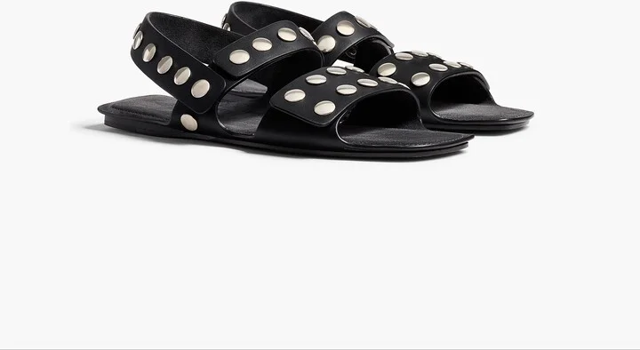 Boden Sandal in Black Leather with Silver Studs - Image 2