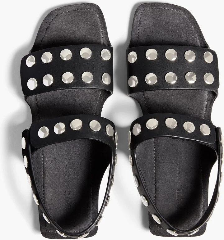 Boden Sandal in Black Leather with Silver Studs - Image 3