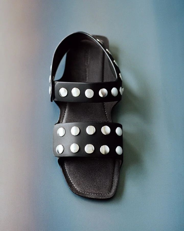 Boden Sandal in Black Leather with Silver Studs - Image 6