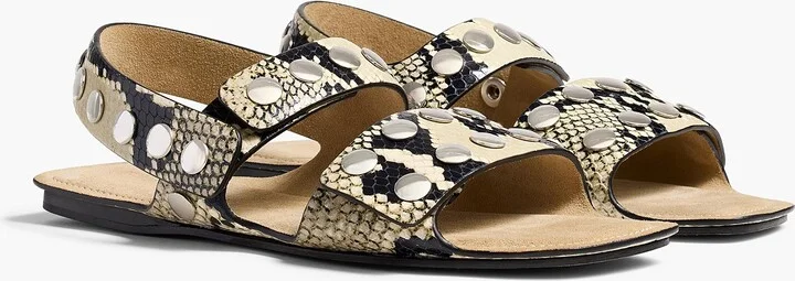 Boden Sandal in Natural Python-Embossed Leather with Silver Studs - Image 2