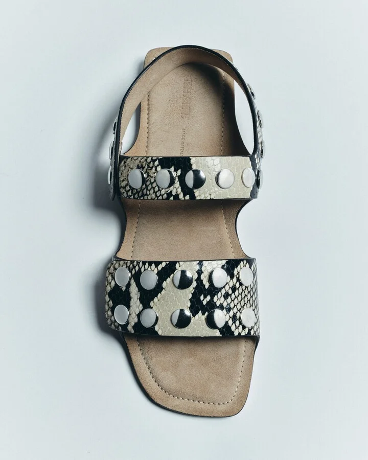 Boden Sandal in Natural Python-Embossed Leather with Silver Studs - Image 6