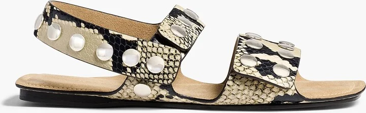 Boden Sandal in Natural Python-Embossed Leather with Silver Studs