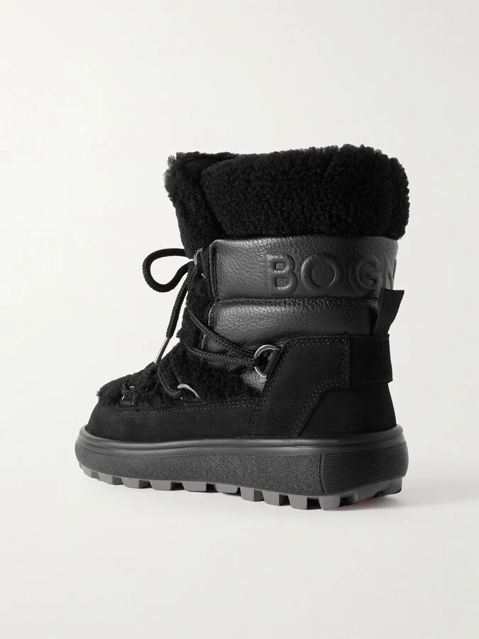 BOGNER - Chamonix Shearling, Textured-leather And Suede Snow Boots - Black - Image 3