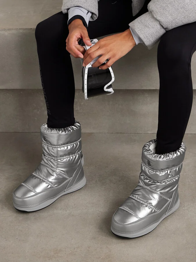 BOGNER - La Plagne 19 Leather-trimmed Quilted Metallic Shell Snow Boots - Silver - Image 2