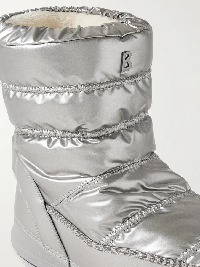 BOGNER - La Plagne 19 Leather-trimmed Quilted Metallic Shell Snow Boots - Silver - Image 4