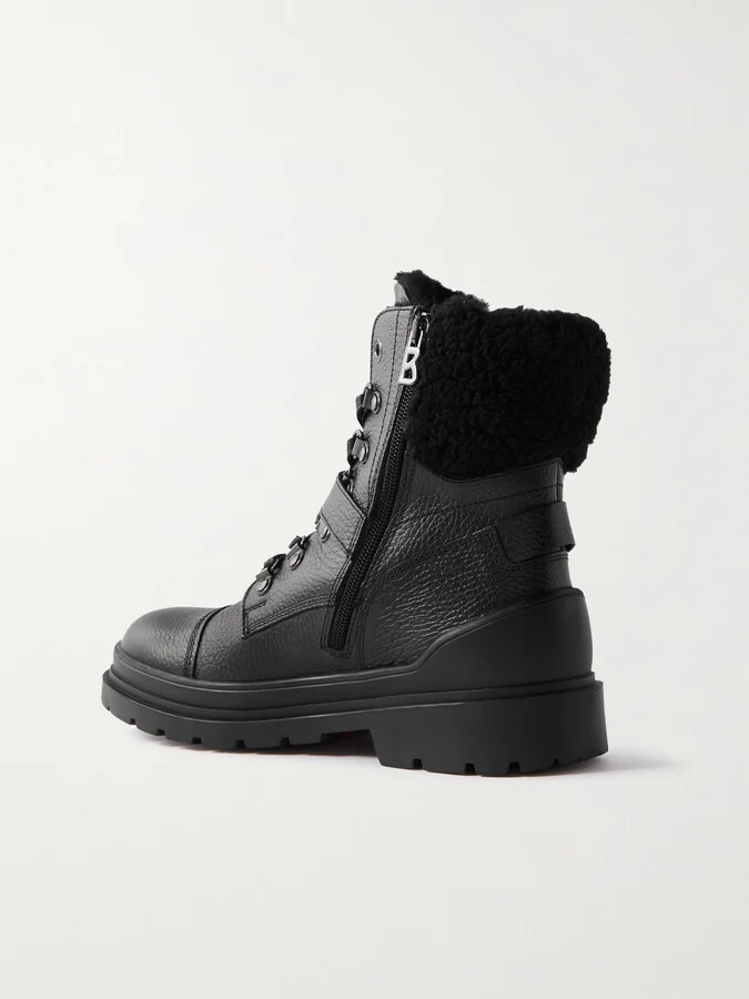 BOGNER - St. Moritz Buckled Shearling-lined Textured-leather Ankle Boots - Black - Image 3