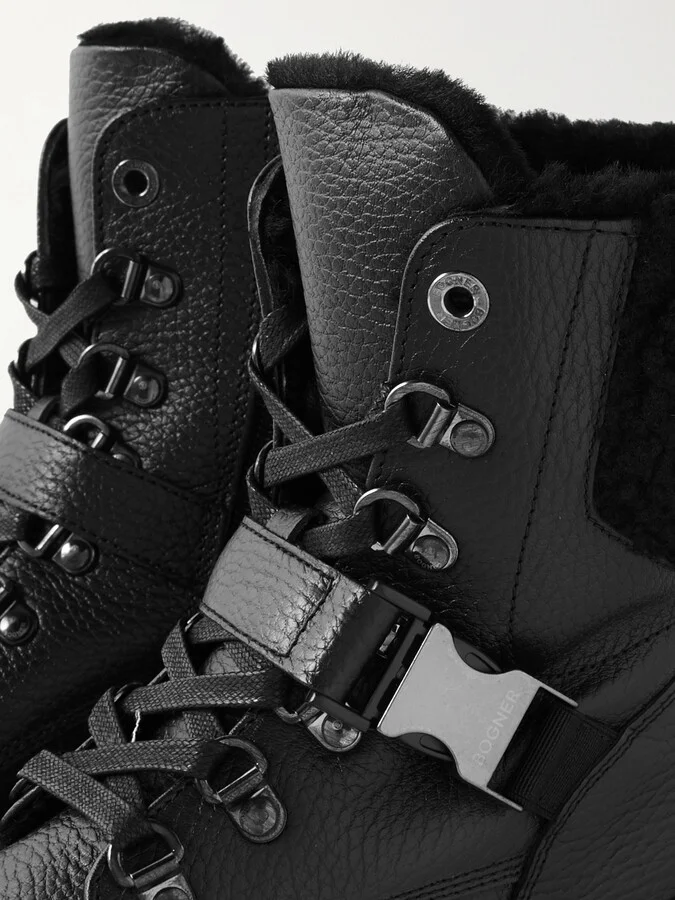BOGNER - St. Moritz Buckled Shearling-lined Textured-leather Ankle Boots - Black - Image 4