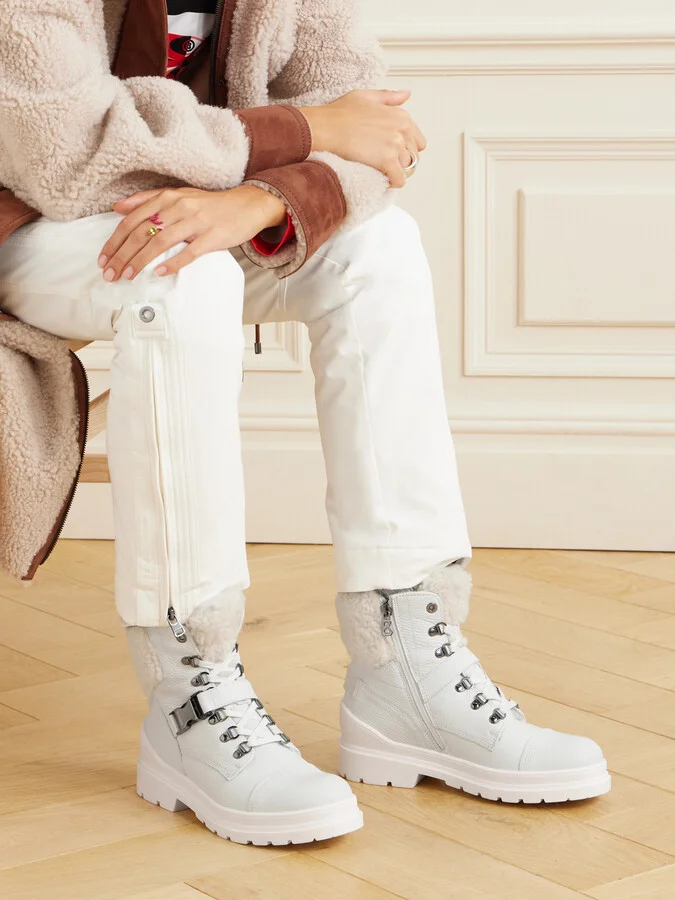 BOGNER - St. Moritz Buckled Shearling-lined Textured-leather Ankle Boots - White - Image 2