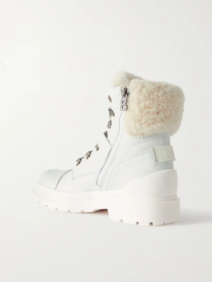BOGNER - St. Moritz Buckled Shearling-lined Textured-leather Ankle Boots - White - Image 3