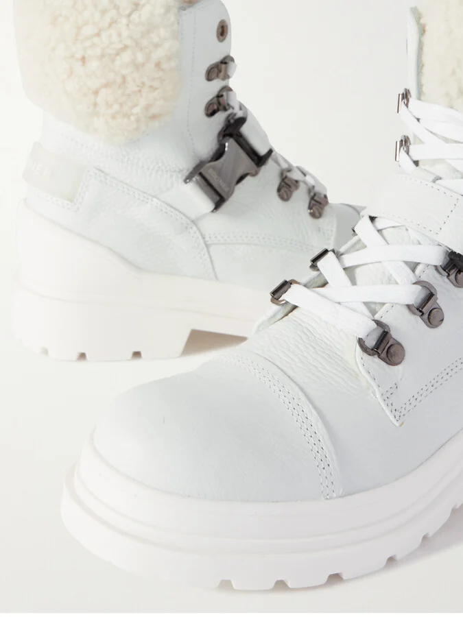 BOGNER - St. Moritz Buckled Shearling-lined Textured-leather Ankle Boots - White - Image 4