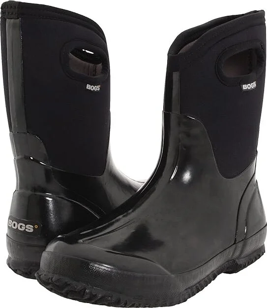Bogs Classic Mid Handle Women's Waterproof Boots Black Shiny : 10 B - Medium, Rubber