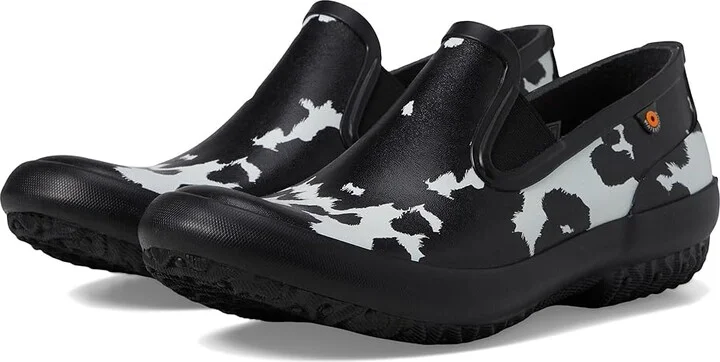 Bogs Patch Slip-On - Cow Women's Boots Black/White : 6 B - Medium, Rubber/Synthetic/Textile