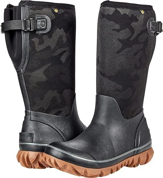 Bogs Whiteout Tonal Camo Adjustable Calf Women's Shoes Black : 6 B - Medium, Synthetic/Textile