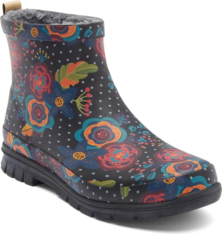 Boho Bloom Faux Fur Lined Short Rain Boot