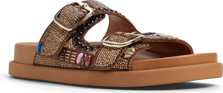 Bohochic Beaded Metallic Two-Strap Sandal