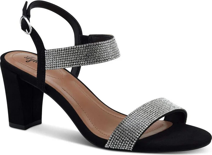 BONITA Womens Rhinestone Man Made Block Heels