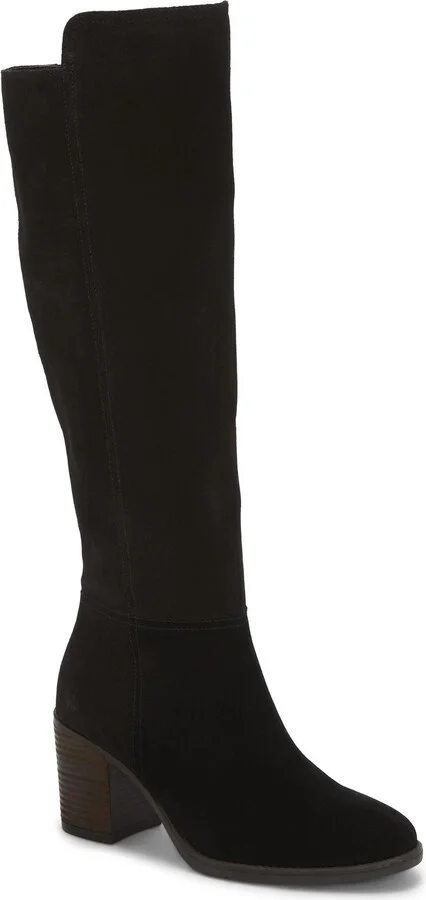 BONNAY Womens Leather Stacked Heel Knee-High Boots