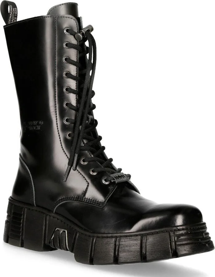 Boots Leather Mid-Calf Tower Biker Boots- M-WALL027N-C2