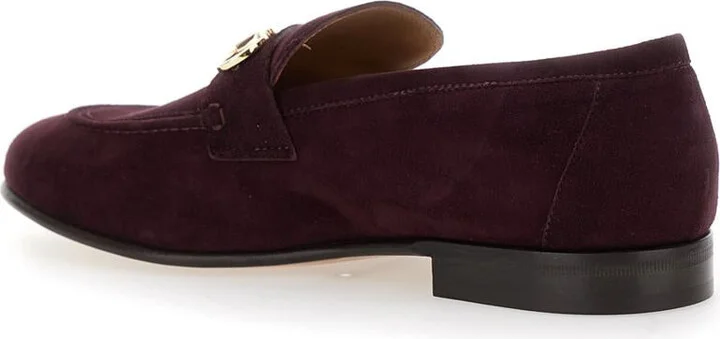 Bordeaux Loafers With Gancini Plaque On The Front And Low Heel In Suede Woman - Image 2