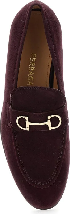 Bordeaux Loafers With Gancini Plaque On The Front And Low Heel In Suede Woman - Image 3