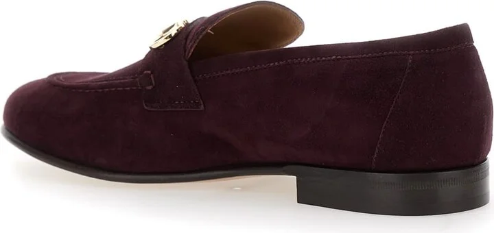 Bordeaux Loafers With Gancini Plaque On The Front And Low Heel In Suede Woman - Image 2