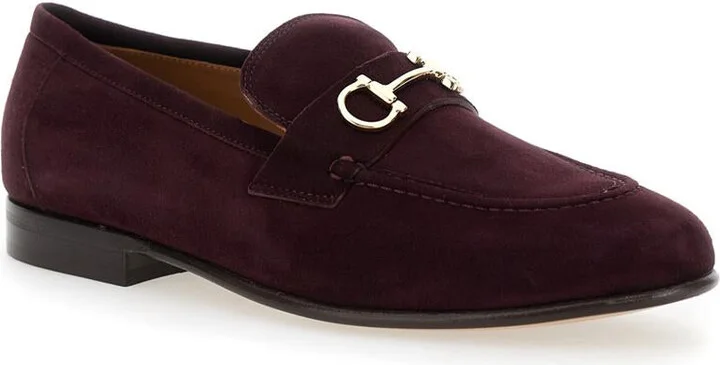 Bordeaux Loafers With Gancini Plaque On The Front And Low Heel In Suede Woman