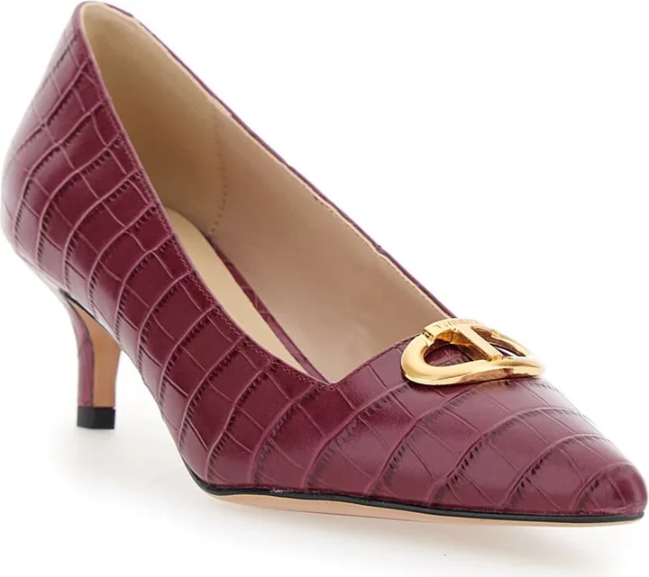 Bordeaux Pumps With Low Stiletto Heel And Embissed Crocodile Effect In Leather Woman - Image 2